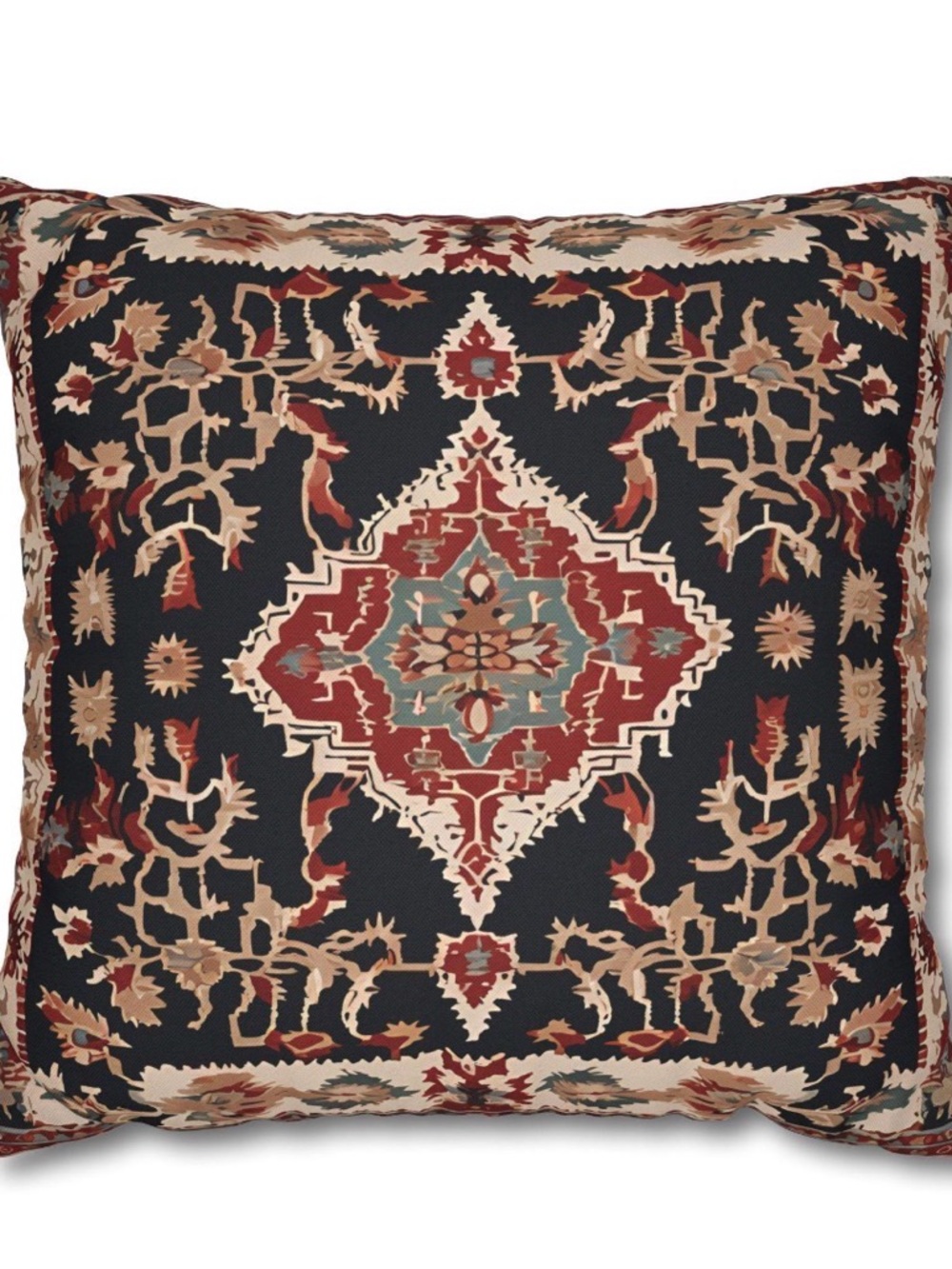 A Pair of Black Turkish Rug DESIGN (printed) on Pillow Cover,  Anatolian Kilim